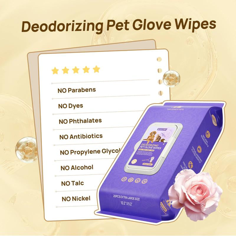 【Holidayhaul 】HICC PET Glove Wipes，Freshening Grooming Dog&Cat Disposable 20Pcs Pet Hair Removal Tool Satisfied Skin Care Outdoor No-Clean Hypoallergenic Facial Disposable No-Rinse Grooming Formulated for Petwipes Deodorizing Sticky Hair#Petlife