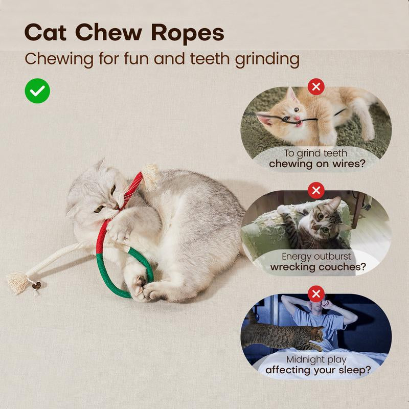 Potaroma Cat Toys Chew Ropes 3Pcs, Safe Teeth Cleaning Toy for Indoor Kittens, Interactive Kitty Toys