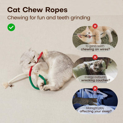 Potaroma Cat Toys Chew Ropes 3Pcs, Safe Teeth Cleaning Toy for Indoor Kittens, Interactive Kitty Toys