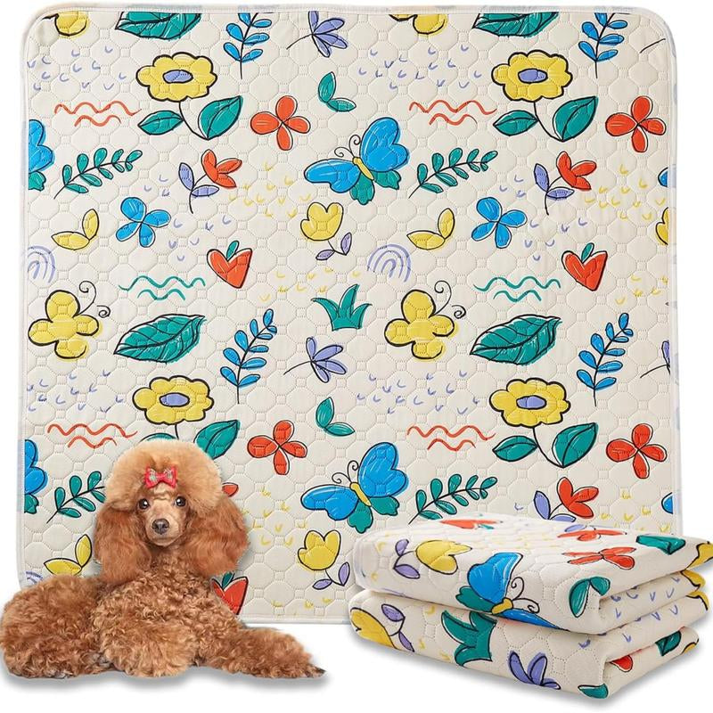 Washable Puppy Pads for Dog, 2 Packs 34"X36" / 18"X23" Small Pet Playpen Rugs and Mats Washable Litter Mats Easy Clean for Cats Rabbits Guniea Pigs Geometry Washable Reusable Dog Pee Pads Pet Training Pads Non Slip Mat Rug Highly Absorbent Flower