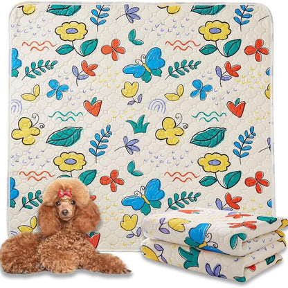 Washable Puppy Pads for Dog, 2 Packs 34"X36" / 18"X23" Small Pet Playpen Rugs and Mats Washable Litter Mats Easy Clean for Cats Rabbits Guniea Pigs Geometry Washable Reusable Dog Pee Pads Pet Training Pads Non Slip Mat Rug Highly Absorbent Flower
