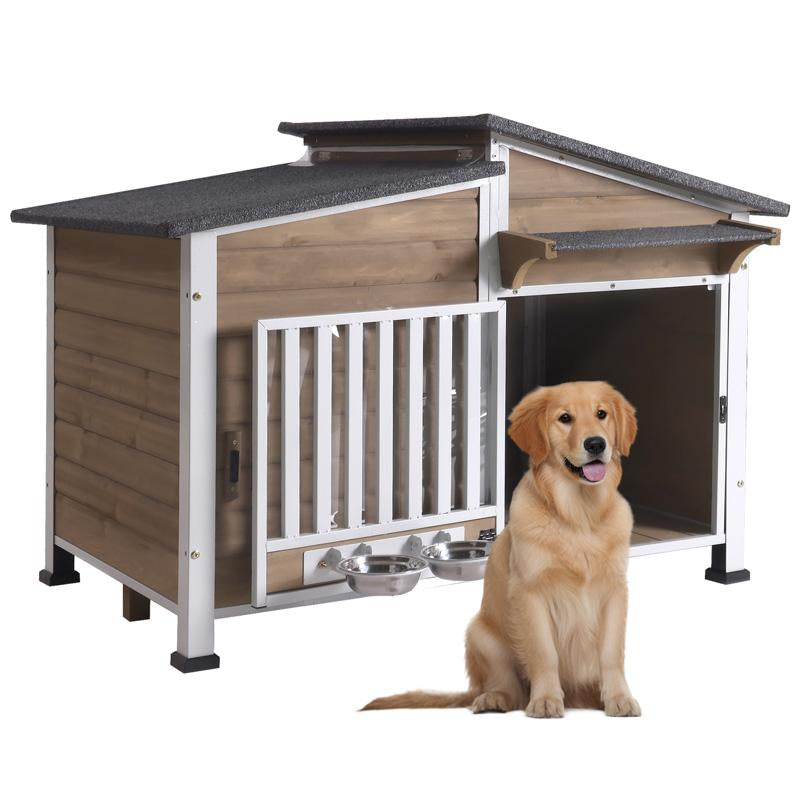 Aivituvin-Air7021 Metal Frame Wooden Dog House | Waterproof Roof,Dog Furniture,Ourdoor Dog Crate