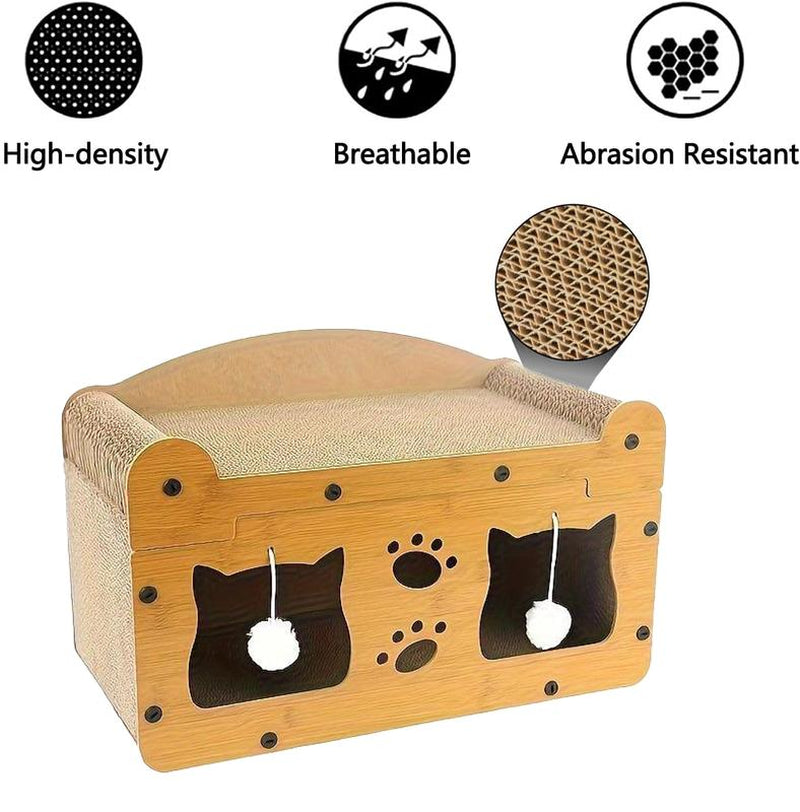 2 in 1 House & Scratch Board, 1 Set Wooden Bed with Scratcher, Durable Double Layer Bed, Pet Furniture for Indoor Spacious Cool Cat Stuff Cozy Cat Bed Cat Scratcher Indoor Cat Accessories Cat Toys Cat Accessories