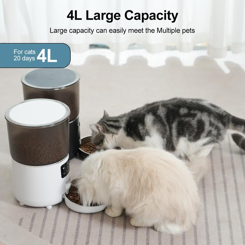 NPET Smart Automatic Pet Feeder Wifi Cat & Dog Food Dispenser with APP Remote Control 4L Large Capacity 1-9 Meals Schedule 10S Voice Recording Desiccant Storage Easy to Clean Timed Feeding for Cats and Small Dogs