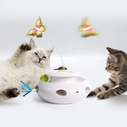 All for Paws Motion Activated Cat Toy 3-In-1 Spinning Butterfly Rolling Ball & Shooting Ribbon Interactive Kitten Play Fun Upgrade Rechargeable Safe Material