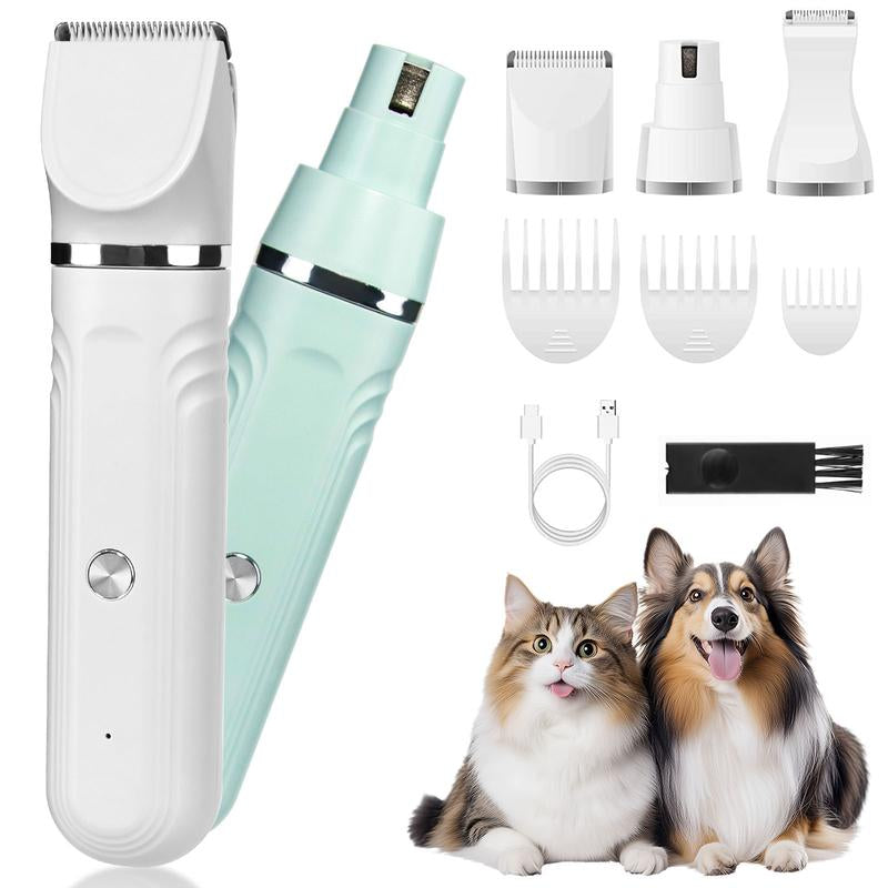 Pet Clippers Grooming Kit Hair Clipper-Paw Trimmer- Rechargeable - Cordless Quiet Nail Grinder Shaver for Cats Dogs and Other Pets Groomer Tools