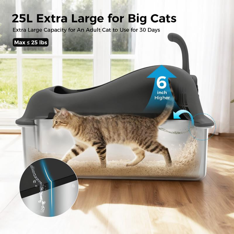 【Christmas Gifts】Extra Large Stainless Steel Cat Litter Box with Lid for Big Cats | XL Enclosed Metal Pan with High Sidewalls & Removable Cover | Leak-Proof, Non-Stick, Easy-Clean