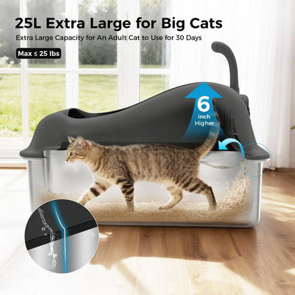 【Christmas Gifts】Extra Large Stainless Steel Cat Litter Box with Lid for Big Cats | XL Enclosed Metal Pan with High Sidewalls & Removable Cover | Leak-Proof, Non-Stick, Easy-Clean