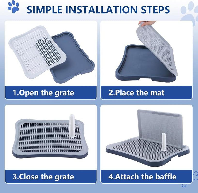 Hallostark Pee Pad Holder, Indoor Dog Potty for Dogs, Dog Pad Holder, Puppy Potty Training Tray with Splash Wall & Center Post, 20.1"×15.4", Navy Blue