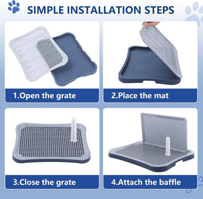 Hallostark Pee Pad Holder, Indoor Dog Potty for Dogs, Dog Pad Holder, Puppy Potty Training Tray with Splash Wall & Center Post, 20.1"×15.4", Navy Blue