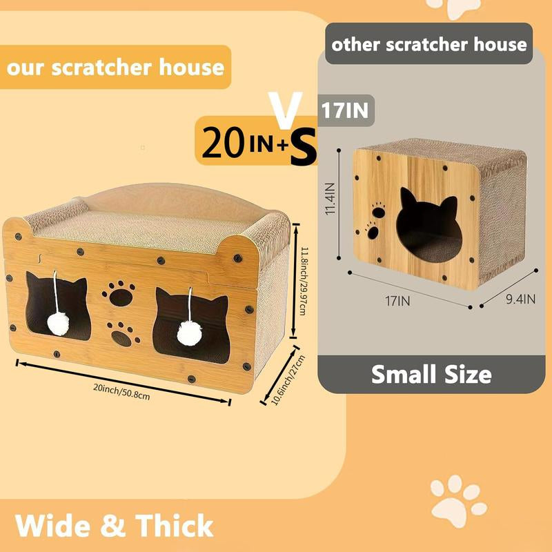 2 in 1 House & Scratch Board, 1 Set Wooden Bed with Scratcher, Durable Double Layer Bed, Pet Furniture for Indoor Spacious Cool Cat Stuff Cozy Cat Bed Cat Scratcher Indoor Cat Accessories Cat Toys Cat Accessories