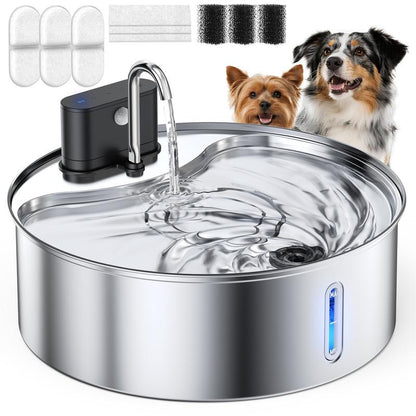 【Cityflee】 12L Wireless Dog Water Fountain for Large Dogs or Multiple Cats: 304 Stainless Steel Bowl - 3.2Gal/406Oz Super Quiet with Visual Water Level - Great for Multi-Pet Home, Rechargeable Large Capacity