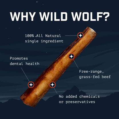 Wild Wolf 12-Inch Angus Bully Sticks (8Oz./~5 Sticks) Healthy, All-Natural, Long-Lasting Dog Chew Bones - Low Odor - Mixed Thickness - Lab-Tested, Hand-Inspected and Packed with Love in the USA