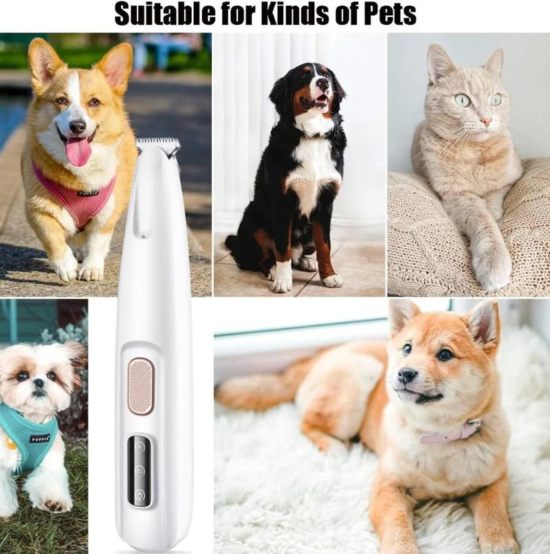 Pet Trimmer for Dogs and Cats Waterproof Shaver with LED Light 18Mm Widen Blade Multifunctional Clippers for Paws Eyes Ears Face Rump USB Rechargeable Grooming Accessories