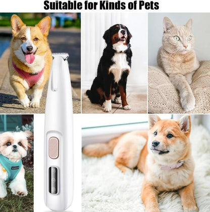 Pet Trimmer for Dogs and Cats Waterproof Shaver with LED Light 18Mm Widen Blade Multifunctional Clippers for Paws Eyes Ears Face Rump USB Rechargeable Grooming Accessories