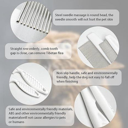 2 Pack Multifunctional Pet Comb, Upgrade Pet Grooming Brush Fine Magic Tear Stain Removal, Fine-Tooth Stainless Massage Comb Kit for Small Puppies and Dogs (White)