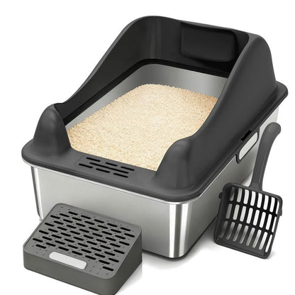【Christmas Gifts】Extra Large Stainless Steel Cat Litter Box with Lid for Big Cats | XL Enclosed Metal Pan with High Sidewalls & Removable Cover | Leak-Proof, Non-Stick, Easy-Clean