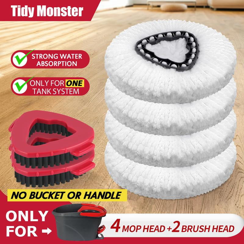 Mop Head & Scrub Brush Refill for O-Cedar Easywring 1 Tank System Only. Bucket & Handle NOT Included. Perfect Suitable Cleaners Pack Cleaning