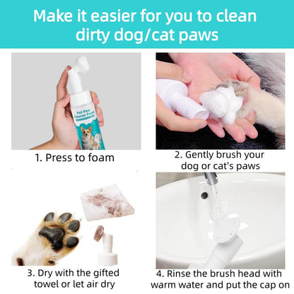 Pet Paw Cleaner for Dogs and Cats No Rinse Foaming Cleanser Gentle Hypoallergenic Ph Balanced Safe for All Pet Sizes
