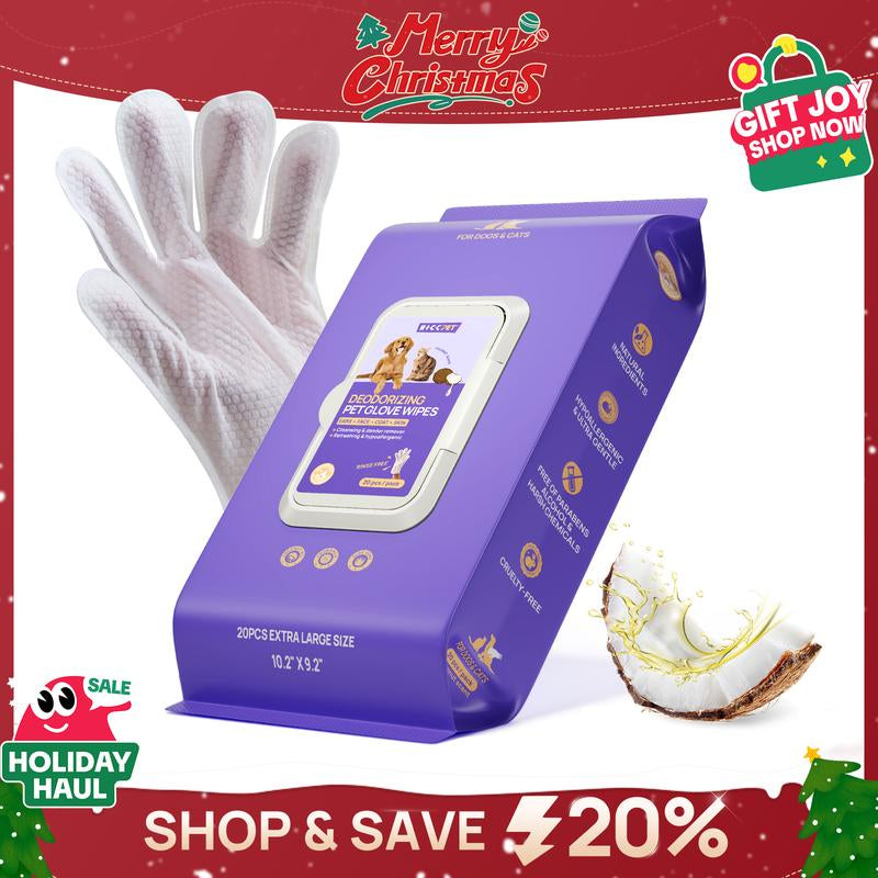 【Holidayhaul 】HICC PET Glove Wipes，Freshening Grooming Dog&Cat Disposable 20Pcs Pet Hair Removal Tool Satisfied Skin Care Outdoor No-Clean Hypoallergenic Facial Disposable No-Rinse Grooming Formulated for Petwipes Deodorizing Sticky Hair#Petlife