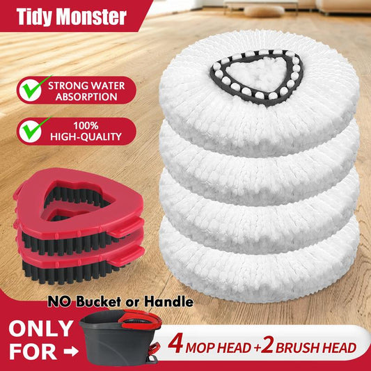 Mop Head & Scrub Brush Refill for O-Cedar Easywring 1 Tank System Only. Bucket & Handle NOT Included. Perfect Suitable Cleaners Pack Cleaning