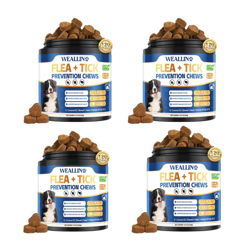 【SALE】WEALLIN Flea & Tick Prevention Chews for Dogs – Natural Formula with Coconut Oil & Flaxseed – 120 Soft Chews – Daily Support for All Breeds & Sizes – Gentle Vet-Formulated – Free Gift Included - Animal Safe