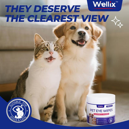 Wellix 110-Count Pet Eye Wipes - Gently Reduce Tear Stain, Debris, Discharge, Crust for Dogs & Cats