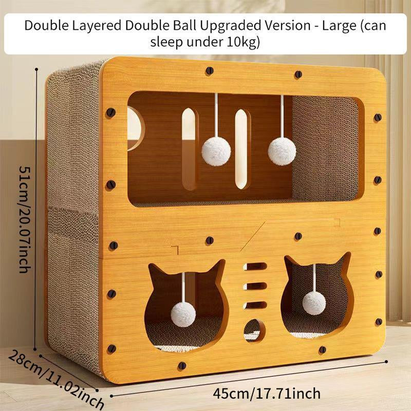 2 in 1 House & Scratch Board, 1 Set Wooden Bed with Scratcher, Durable Double Layer Bed, Pet Furniture for Indoor Spacious Cool Cat Stuff Cozy Cat Bed Cat Scratcher Indoor Cat Accessories Cat Toys Cat Accessories