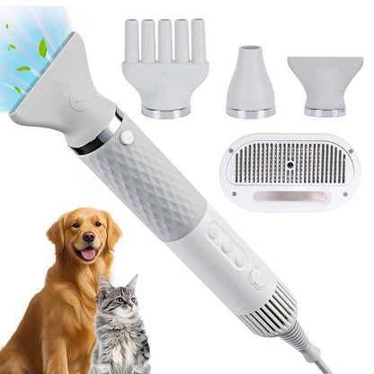 Cityflee 5-In-1 Dog Blow Dryer for Pet Grooming Handheld Lightweight 3 Speeds 3 Temp with Smart Control Portable 3HP High Velocity Pet Blower Quiet Dryer for Travel Home with 5 Nozzles White
