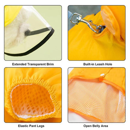 Dog Raincoats Clothing and Shoes Set, Full-Coverage Reflective Dog Jacket with Backbag, Dog Clothing with Boots Set for Small Medium Dogs