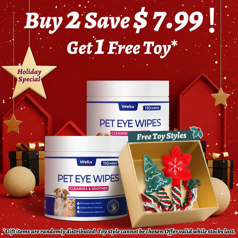 Wellix 110-Count Pet Eye Wipes - Gently Reduce Tear Stain, Debris, Discharge, Crust for Dogs & Cats