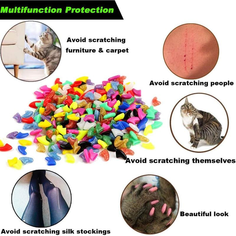 100Pcs Large Cat Nail Caps : Complete Set with Clipper, Adhesive & Applicators (5 Colors)