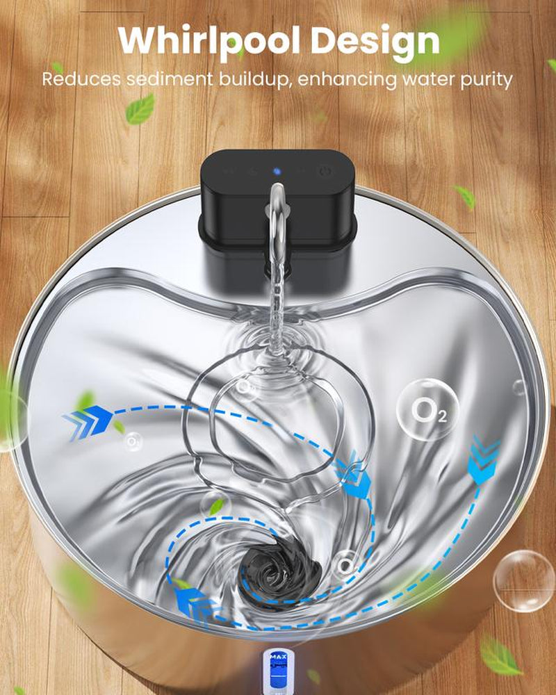 【Cityflee】 12L Wireless Dog Water Fountain for Large Dogs or Multiple Cats: 304 Stainless Steel Bowl - 3.2Gal/406Oz Super Quiet with Visual Water Level - Great for Multi-Pet Home, Rechargeable Large Capacity