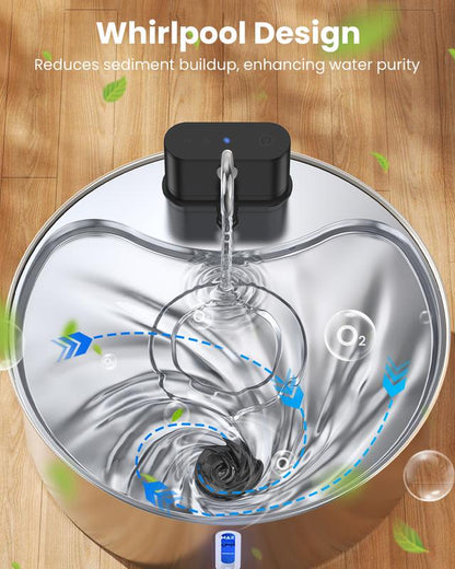 【Cityflee】 12L Wireless Dog Water Fountain for Large Dogs or Multiple Cats: 304 Stainless Steel Bowl - 3.2Gal/406Oz Super Quiet with Visual Water Level - Great for Multi-Pet Home, Rechargeable Large Capacity