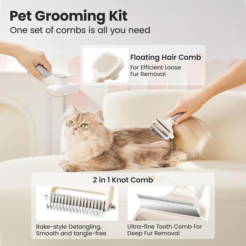 Potaroma 3 in 1 Dog Cat Grooming Brush, Double-Sided Deshedding - Dematting Undercoat Rake and Pin Brush for Long and Short Haired Dogs Cats, Shedding Comb Pet Hair Deshedder, Grey White