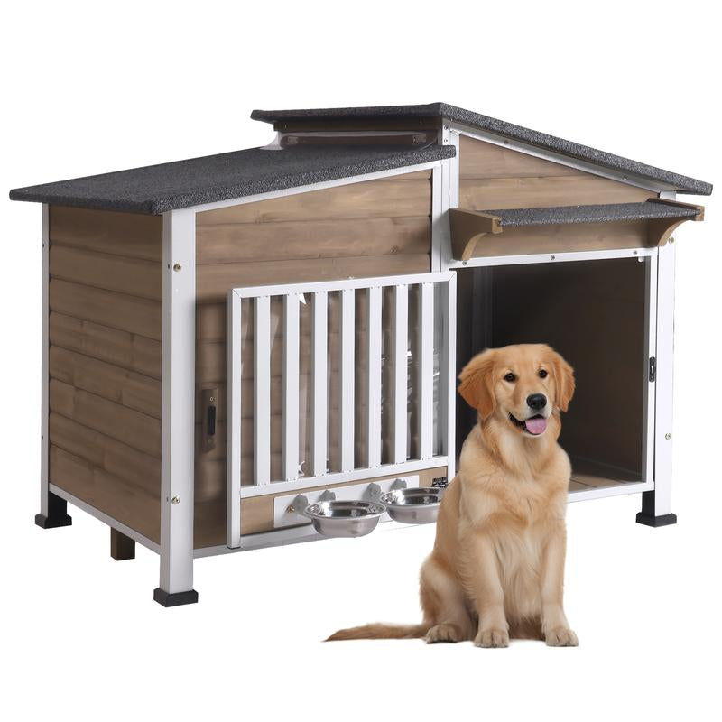 Aivituvin-Air7021 Metal Frame Wooden Dog House | Waterproof Roof,Dog Furniture,Ourdoor Dog Crate