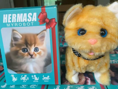 Interactive Robot Kitten, Realistic Plush Robotic Cat Toy That Walks, Wags Tail & Makes Sounds, Cute Pet Toy Gift for Kids & Adults, Perfect Christmas Present