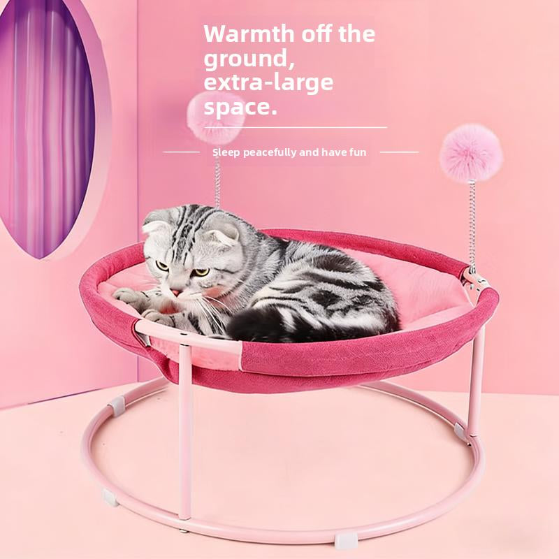 [Already Have 10K Favorites]Cozy Christmas Cat Hammock - Plush Raised Pet Bed with Fluffy Pad & Breathable Sides | Warm Winter Lounging for Cats & Small Dogs | Purrfect Holiday Gift round Gray Washable Cat Bed for Indoor Comfort