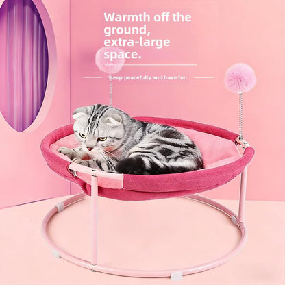 [Already Have 10K Favorites]Cozy Christmas Cat Hammock - Plush Raised Pet Bed with Fluffy Pad & Breathable Sides | Warm Winter Lounging for Cats & Small Dogs | Purrfect Holiday Gift round Gray Washable Cat Bed for Indoor Comfort