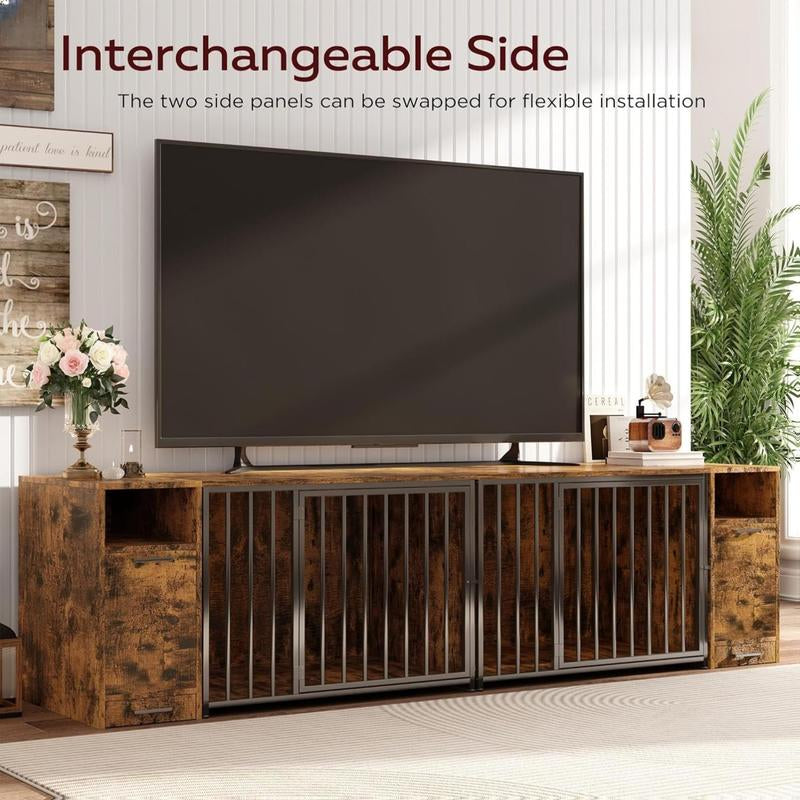 AECOJOY Dog Crate Furniture,Storage Cabinet, 36/42 Inch Wooden & Steel Rustic Brown Kennel for Large & Medium Dogs Escape-Proof Chew-Proof Adjustable Feet End Table