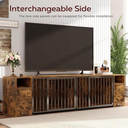 AECOJOY Dog Crate Furniture,Storage Cabinet, 36/42 Inch Wooden & Steel Rustic Brown Kennel for Large & Medium Dogs Escape-Proof Chew-Proof Adjustable Feet End Table