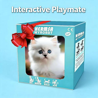 Interactive Robot Kitten, Realistic Plush Robotic Cat Toy That Walks, Wags Tail & Makes Sounds, Cute Pet Toy Gift for Kids & Adults, Perfect Christmas Present