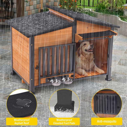 Aivituvin-Air7021 Metal Frame Wooden Dog House | Waterproof Roof,Dog Furniture,Ourdoor Dog Crate