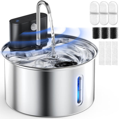 【Cityflee】 12L Wireless Dog Water Fountain for Large Dogs or Multiple Cats: 304 Stainless Steel Bowl - 3.2Gal/406Oz Super Quiet with Visual Water Level - Great for Multi-Pet Home, Rechargeable Large Capacity