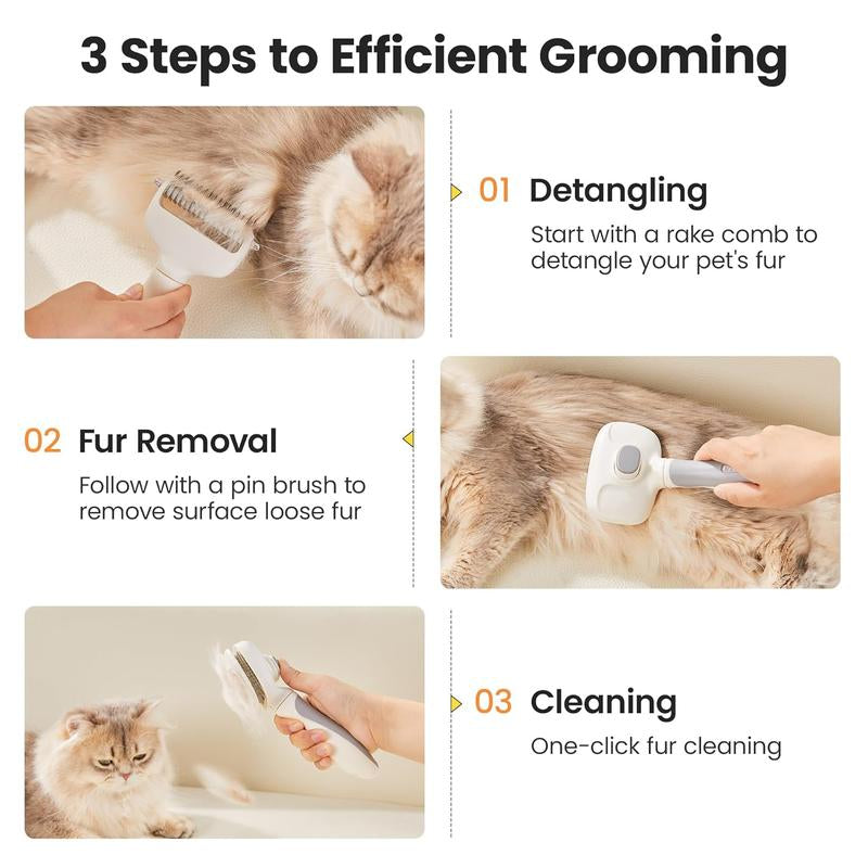 Potaroma 3 in 1 Dog Cat Grooming Brush, Double-Sided Deshedding - Dematting Undercoat Rake and Pin Brush for Long and Short Haired Dogs Cats, Shedding Comb Pet Hair Deshedder, Grey White
