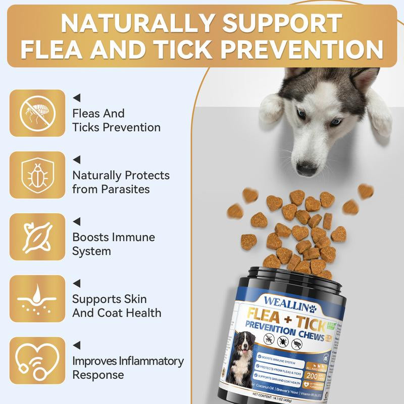 【SALE】WEALLIN Flea & Tick Prevention Chews for Dogs – Natural Formula with Coconut Oil & Flaxseed – 120 Soft Chews – Daily Support for All Breeds & Sizes – Gentle Vet-Formulated – Free Gift Included - Animal Safe
