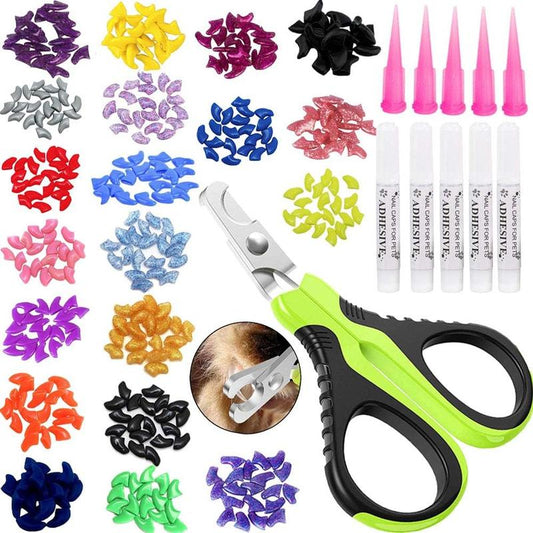 100Pcs Large Cat Nail Caps : Complete Set with Clipper, Adhesive & Applicators (5 Colors)