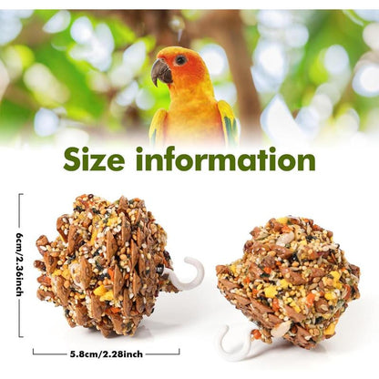 Natural Pinecone Chew Toys with Edible Sunflower & Veggies - Malt Sugar Coated Foraging Enrichment for Parrots Cockatiels Conures Budgies Immune & Digestive Support Safe Bird Toy 2Pcs