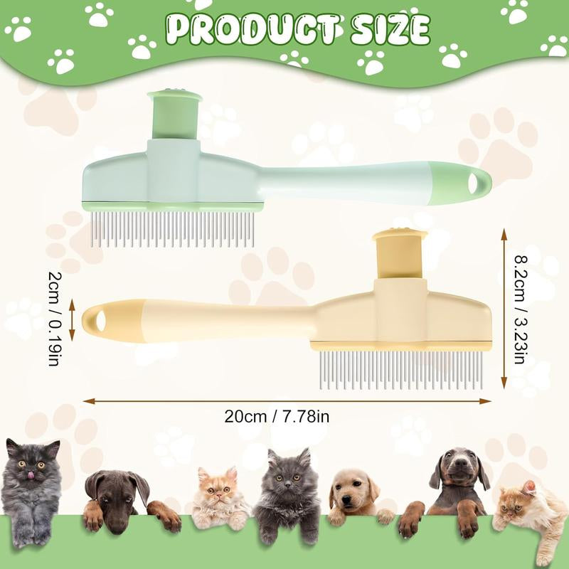2-Pack Pet Hair Removal Comb & Flea Comb with Release Button for Cats & Dogs - Grooming Brush for Short/Long Hair Green & Yellow