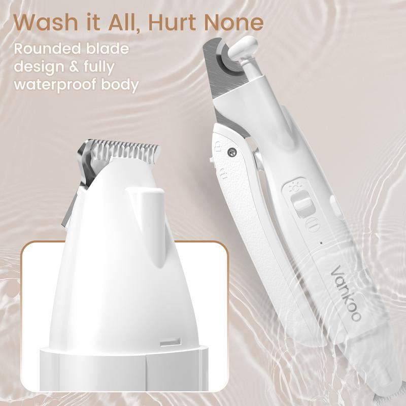 Vankoo 2-In-1 Dog Nail Clipper & Paw Hair Trimmer Kit with LED Light, Pet Paw Trimmer Rechargeable & Waterproof – Small Dog Grooming Clippers– Safe for Dogs & Cats Low Noise Pet Shaver Christmas Gift